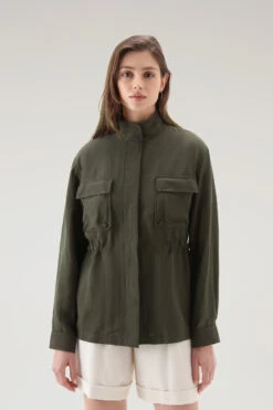 Woolrich Giacca A Camicia Utility In Misto Lino - Donna - Verde