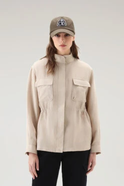 Woolrich Giacca A Camicia Utility In Misto Lino - Donna - Beige