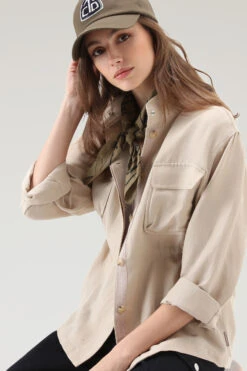 Woolrich Giacca A Camicia Utility In Misto Lino - Donna - Beige -Offerta Economica Vestiario CFWWOS0078FRUT3043 8925 3