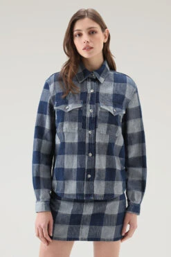 Woolrich Camicia A Quadri In Denim Di Puro Cotone - Donna - Blu