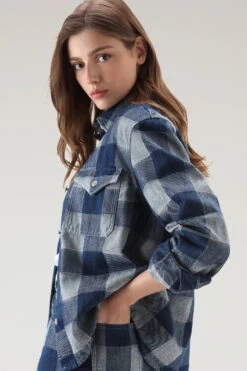 Woolrich Camicia A Quadri In Denim Di Puro Cotone - Donna - Blu -Offerta Economica Vestiario CFWWOS0081FRUT3345 31078 3