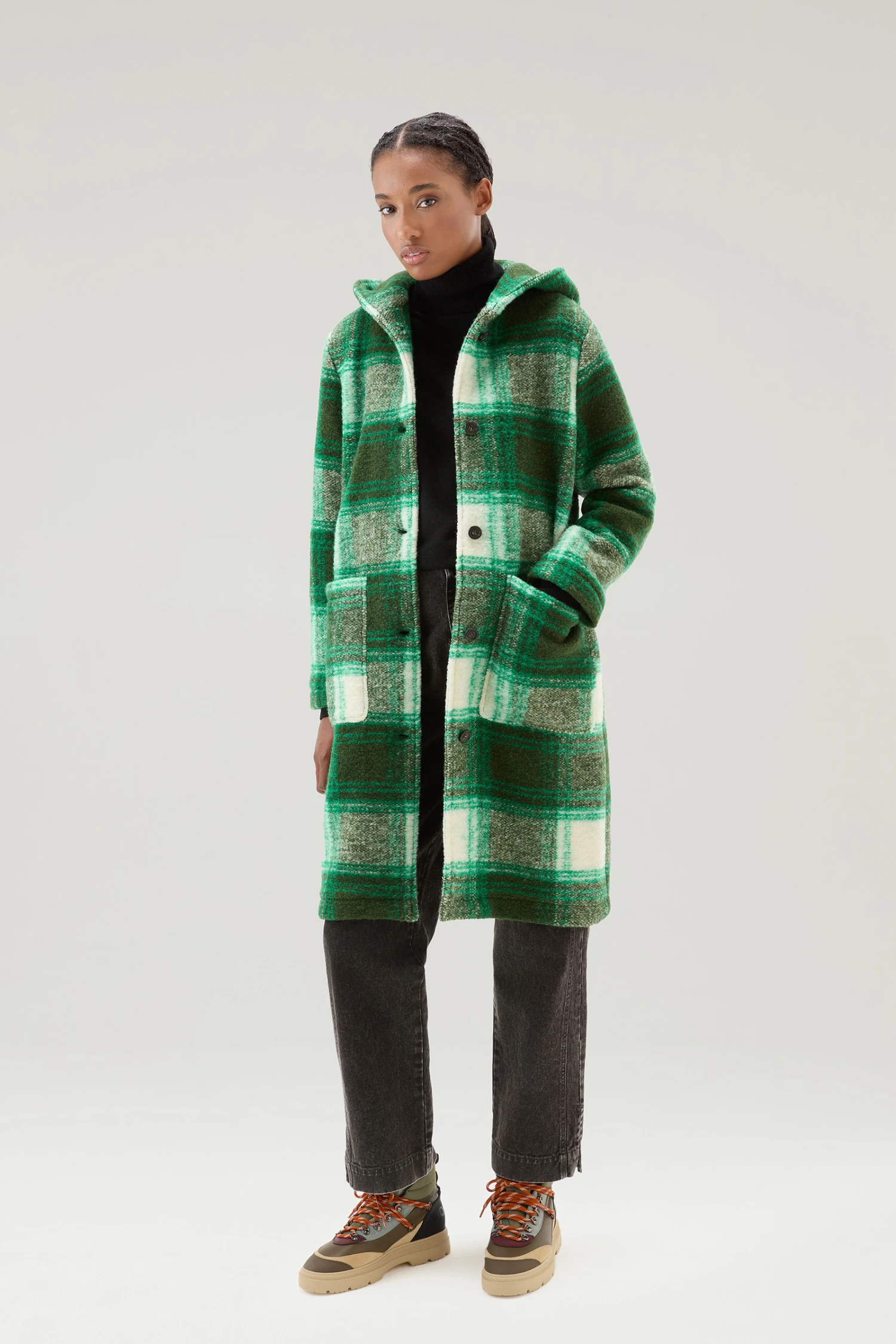 Woolrich Cappotto Gentry In Misto Lana Con Cappuccio - Donna - Verde 4 Woolrich Cappotto Gentry In Misto Lana Con Cappuccio - Donna - Verde - immagine 2