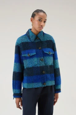 Woolrich Giacca A Camicia Con Frange In Misto Lana E Alpaca - Donna - Blu
