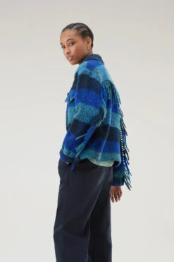 Woolrich Giacca A Camicia Con Frange In Misto Lana E Alpaca - Donna - Blu -Offerta Economica Vestiario CFWWOS0092FRUT3494 3982 3