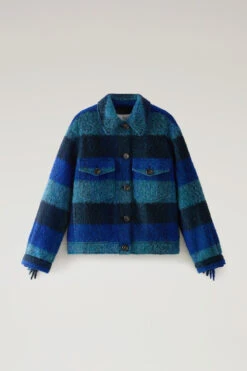Woolrich Giacca A Camicia Con Frange In Misto Lana E Alpaca - Donna - Blu -Offerta Economica Vestiario CFWWOS0092FRUT3494 3982 4