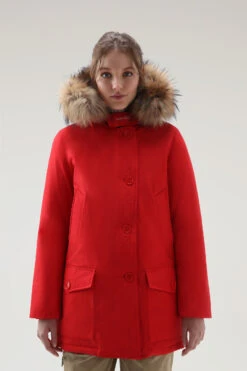 Woolrich Arctic Parka In Ramar Cloth Con Quattro Tasche E Pelliccia Removibile - Donna - Rosso