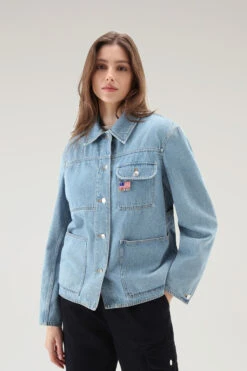 Woolrich Giacca In Denim Stone Washed Di Puro Cotone - Donna - Blu