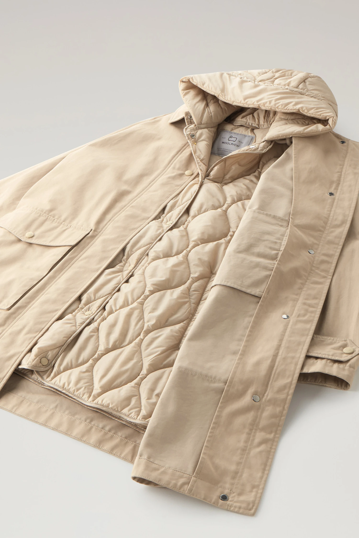 Woolrich Sideline Parka 3 In 1 In Cotone Soft Byrd Con Gilet Imbottito Removibile - Donna - Beige 15 Woolrich Sideline Parka 3 In 1 In Cotone Soft Byrd Con Gilet Imbottito Removibile - Donna - Beige - immagine 13