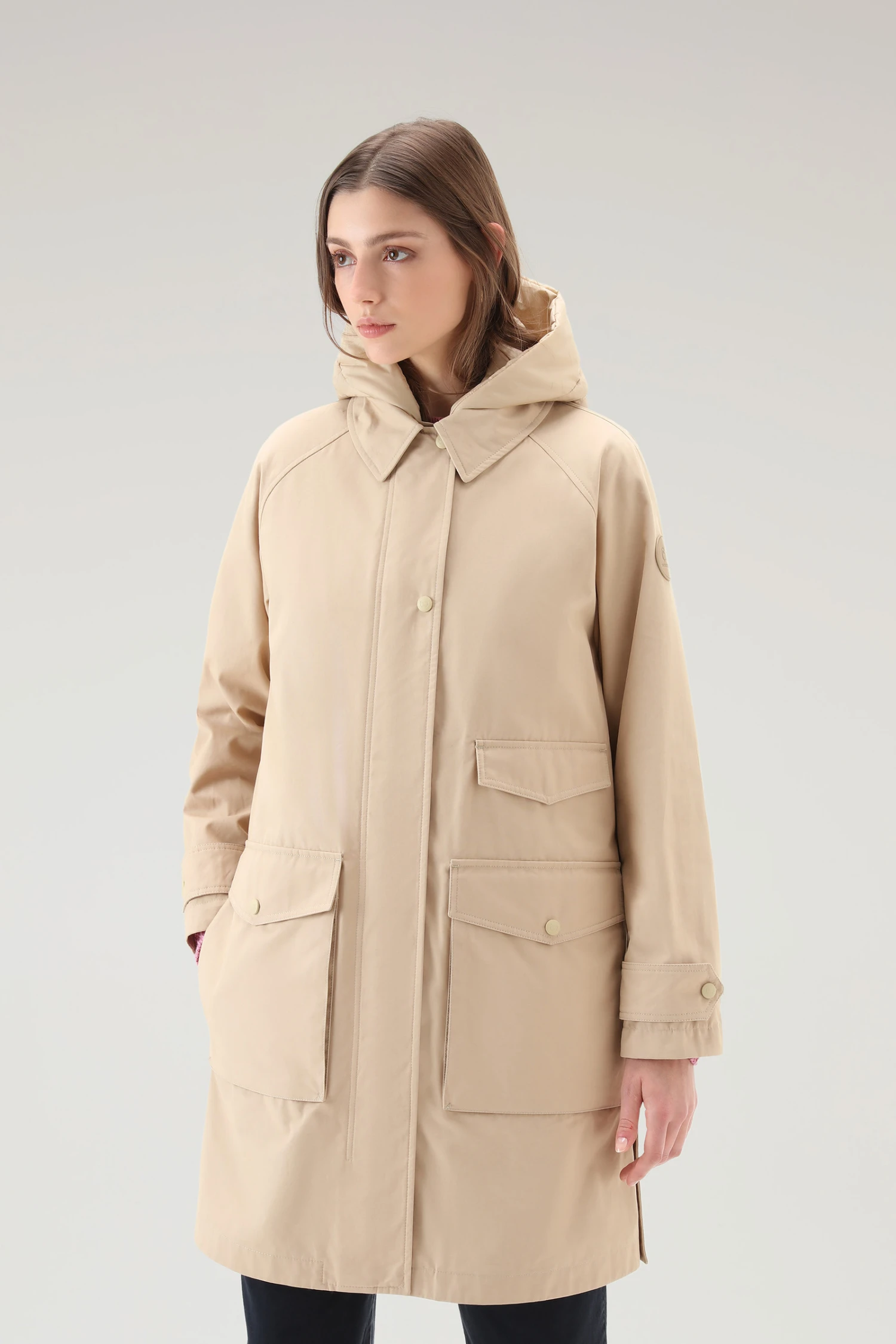 Woolrich Sideline Parka 3 In 1 In Cotone Soft Byrd Con Gilet Imbottito Removibile - Donna - Beige 5 Woolrich Sideline Parka 3 In 1 In Cotone Soft Byrd Con Gilet Imbottito Removibile - Donna - Beige - immagine 3