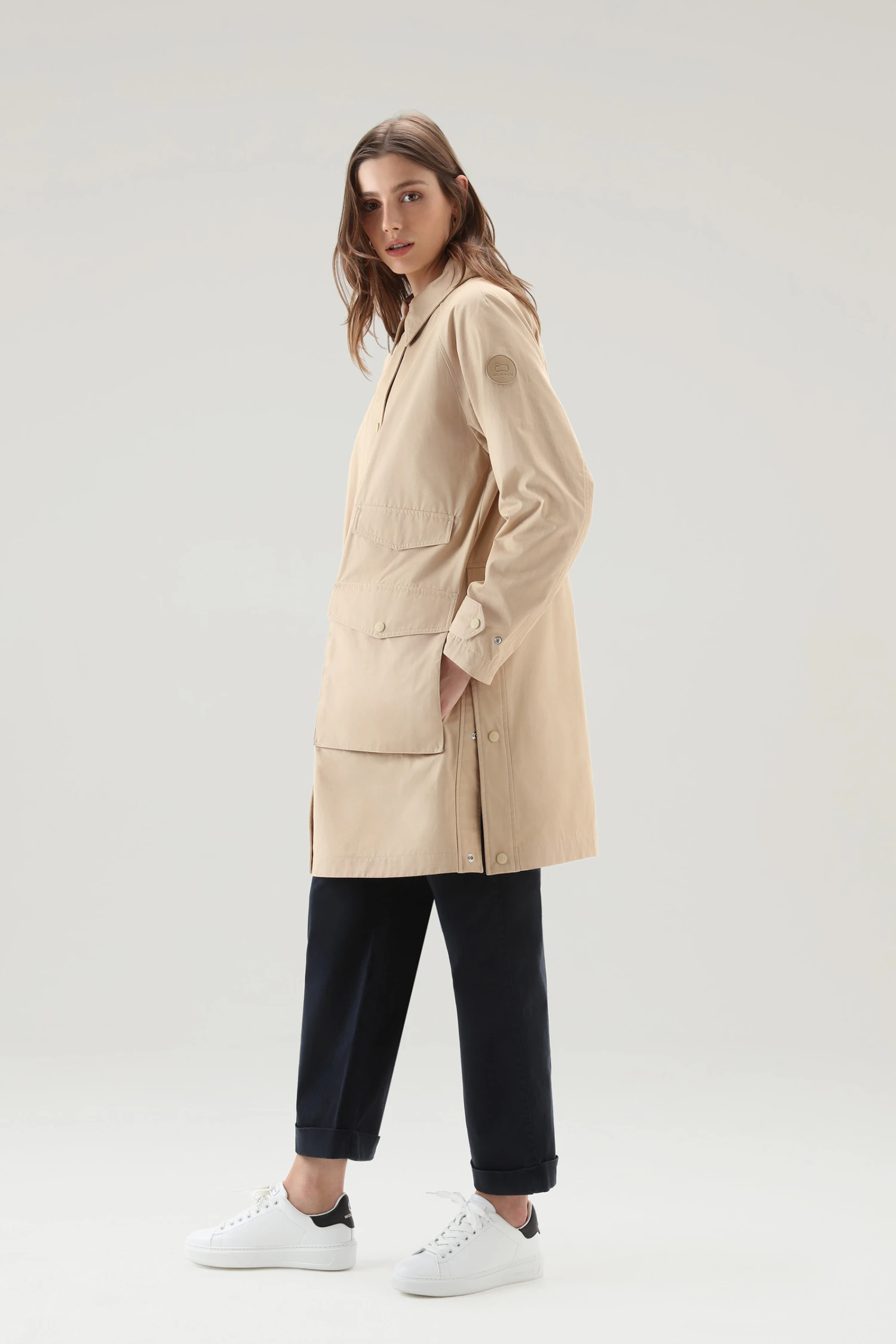 Woolrich Sideline Parka 3 In 1 In Cotone Soft Byrd Con Gilet Imbottito Removibile - Donna - Beige 6 Woolrich Sideline Parka 3 In 1 In Cotone Soft Byrd Con Gilet Imbottito Removibile - Donna - Beige - immagine 4