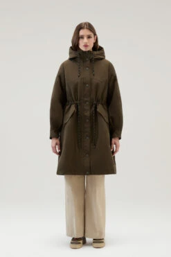 Woolrich Parka Lungo In Ramar Cloth Con Dettagli Western - Donna - Verde