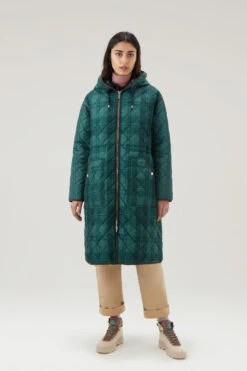 Woolrich Patchwork Parka Trapuntato Con Fodera In Nylon Satinato - Donna - Verde