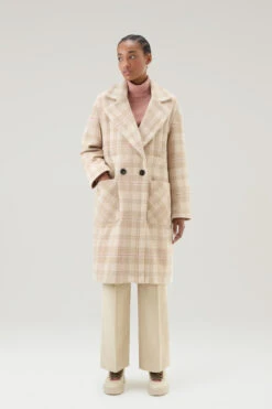 Woolrich Cappotto Check In Misto Lana Riciclata Manteco - Donna - Bianco