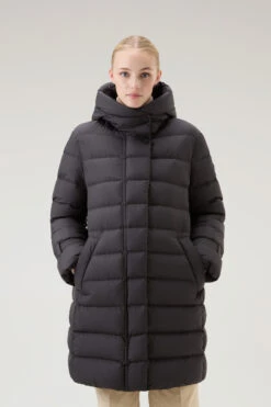 Woolrich Piumino Lungo Ellis Trapuntato In Microfibra - Donna - Nero