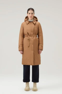 Woolrich Trench Ellis In Microfibra Con Cappuccio Removibile - Donna - Marrone