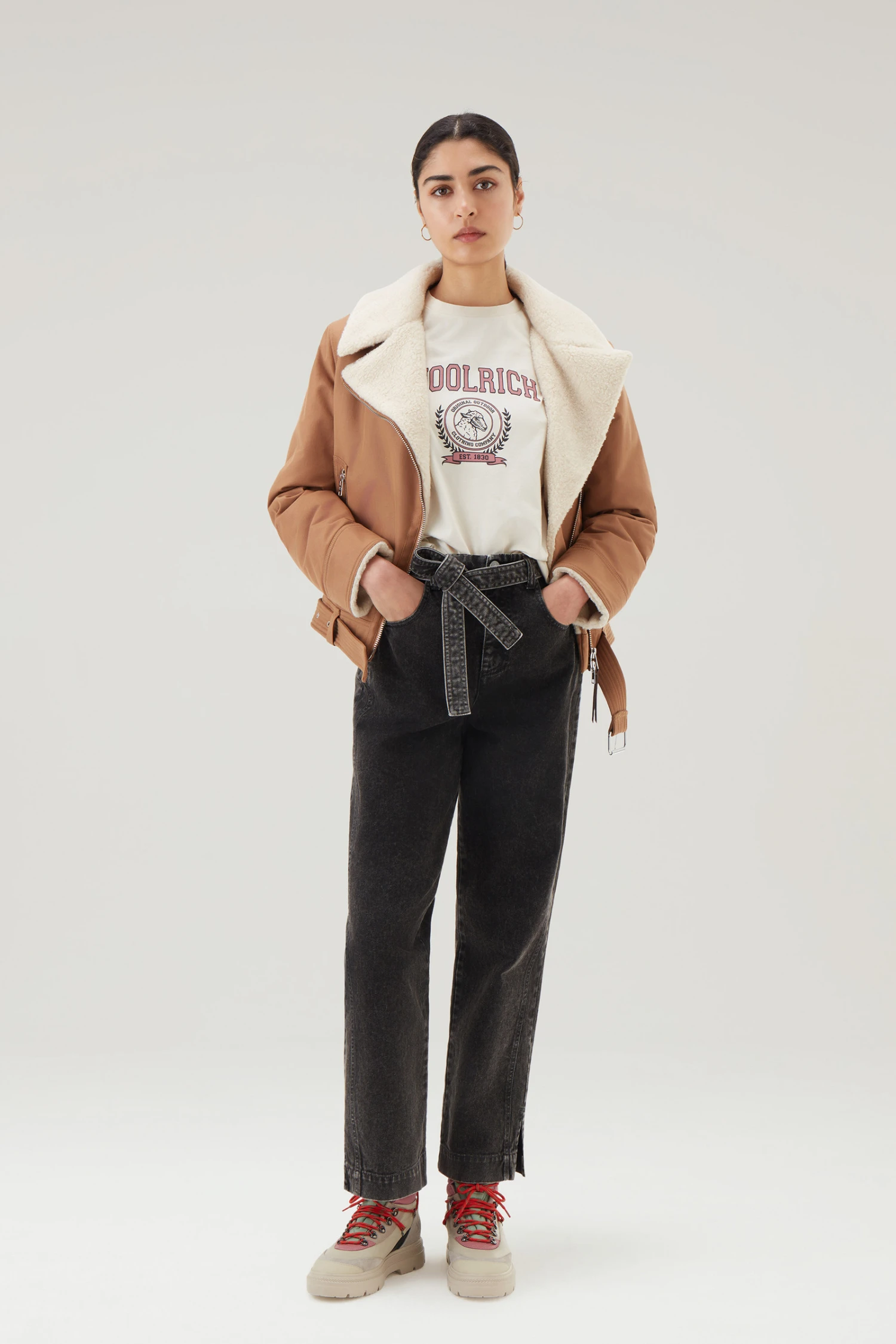 Woolrich Giacca Aviator Con Colletto In Sherpa Misto Lana - Donna - Marrone 4 Woolrich Giacca Aviator Con Colletto In Sherpa Misto Lana - Donna - Marrone - immagine 2