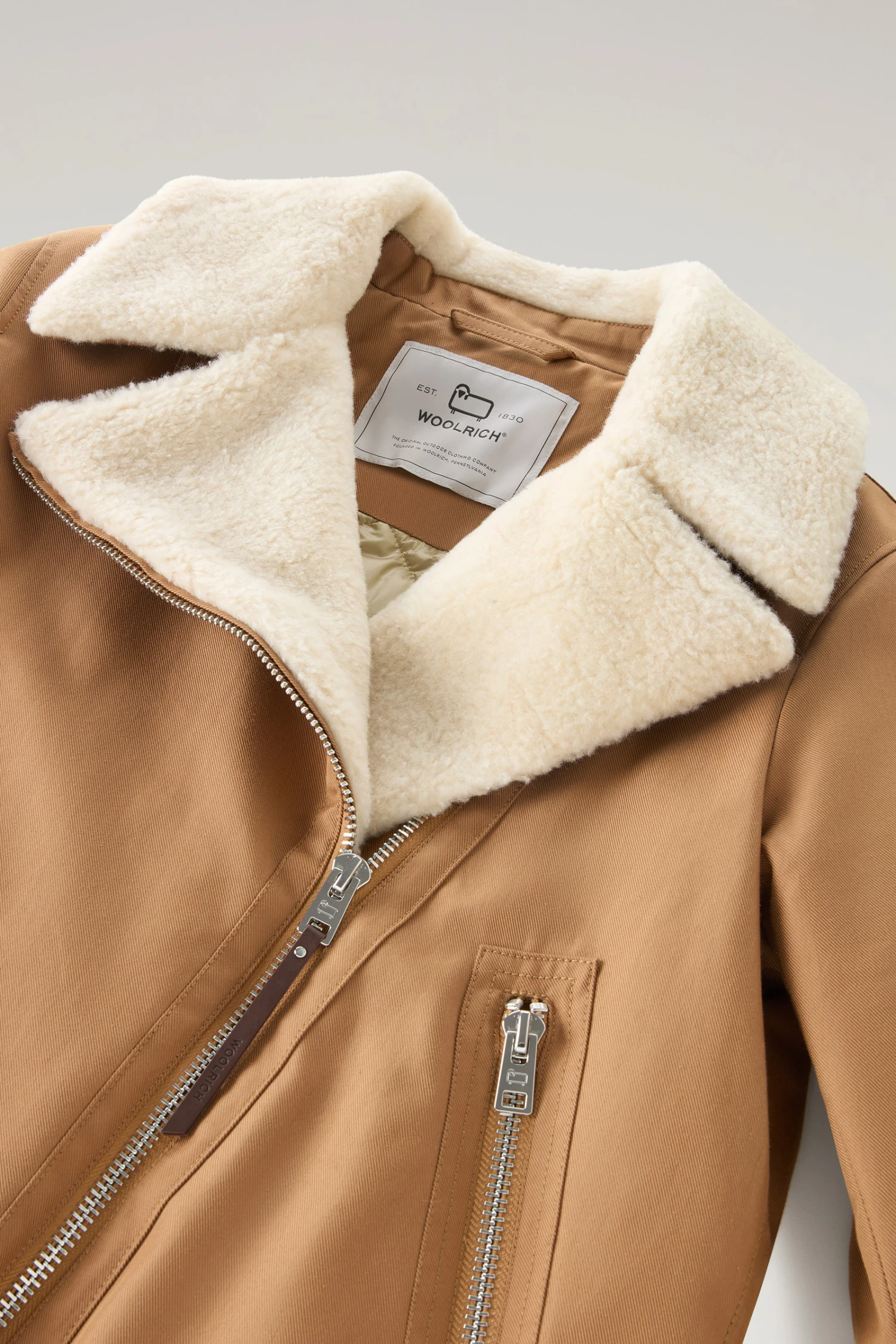 Woolrich Giacca Aviator Con Colletto In Sherpa Misto Lana - Donna - Marrone 8 Woolrich Giacca Aviator Con Colletto In Sherpa Misto Lana - Donna - Marrone - immagine 6