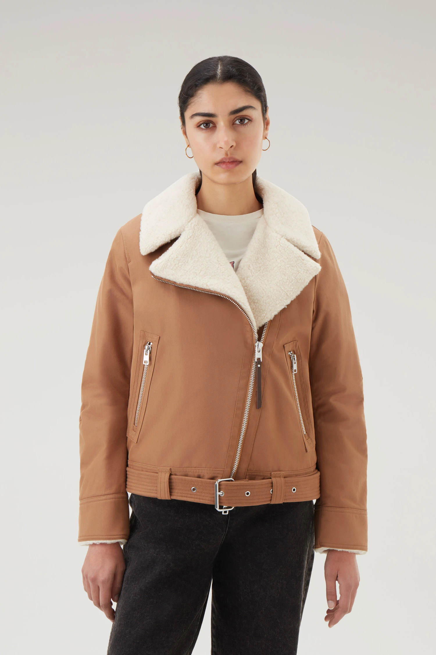 Woolrich Giacca Aviator Con Colletto In Sherpa Misto Lana - Donna - Marrone 3 Woolrich Giacca Aviator Con Colletto In Sherpa Misto Lana - Donna - Marrone