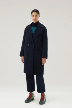 Woolrich Cappotto In Misto Lana Riciclata Manteco - Donna - Blu