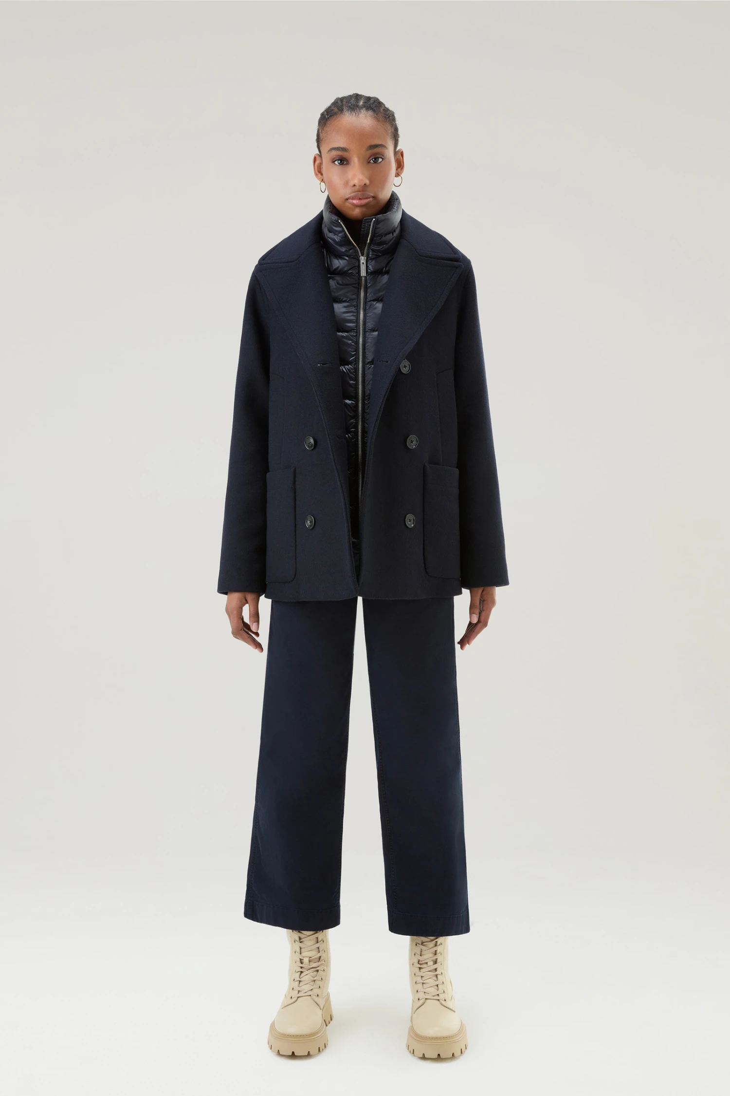Woolrich Cappotto Sideline 2 In 1 In Misto Lana Riciclata Manteco - Donna - Blu 4 Woolrich Cappotto Sideline 2 In 1 In Misto Lana Riciclata Manteco - Donna - Blu - immagine 2
