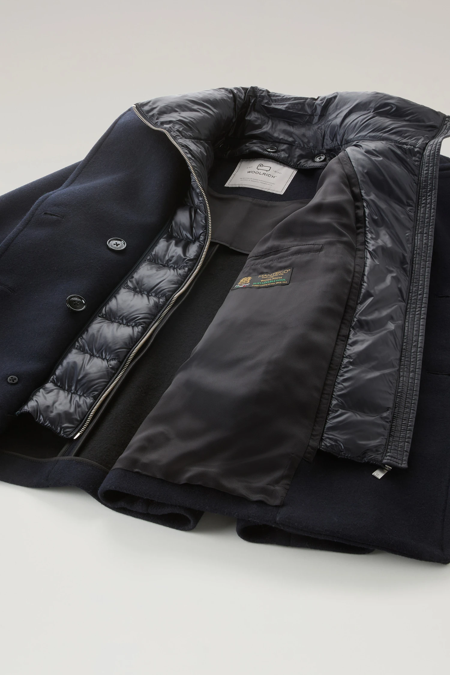 Woolrich Cappotto Sideline 2 In 1 In Misto Lana Riciclata Manteco - Donna - Blu 12 Woolrich Cappotto Sideline 2 In 1 In Misto Lana Riciclata Manteco - Donna - Blu - immagine 10