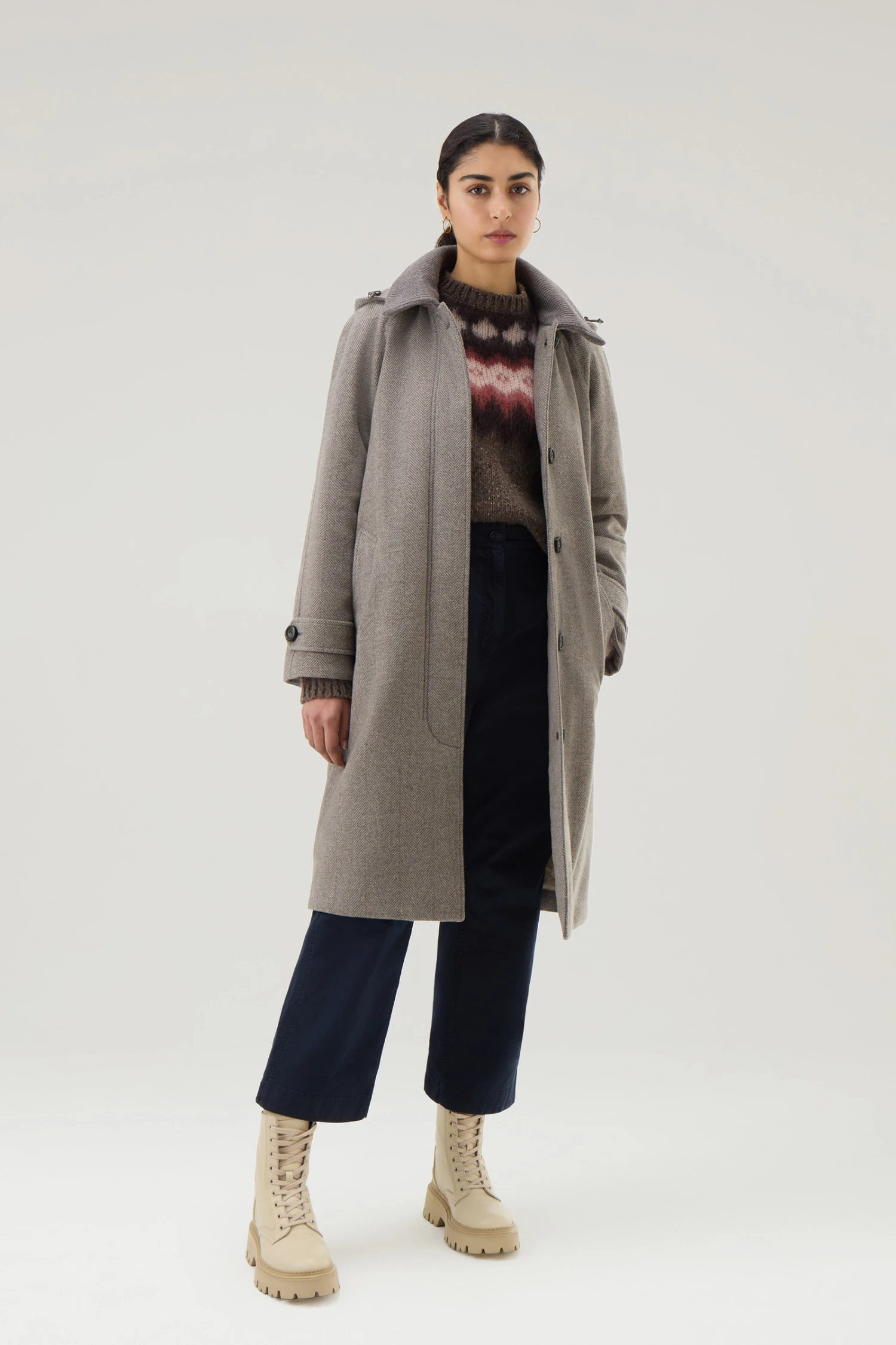 Woolrich Cappotto In Pura Lana Vergine Realizzato Con Un Tessuto Loro Piana - Donna - Marrone 4 Woolrich Cappotto In Pura Lana Vergine Realizzato Con Un Tessuto Loro Piana - Donna - Marrone - immagine 2