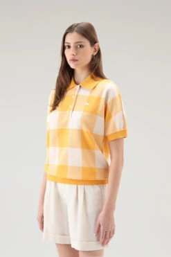 Woolrich Polo American A Quadri In Misto Cotone Elasticizzato Tinto In Filo - Donna - Giallo