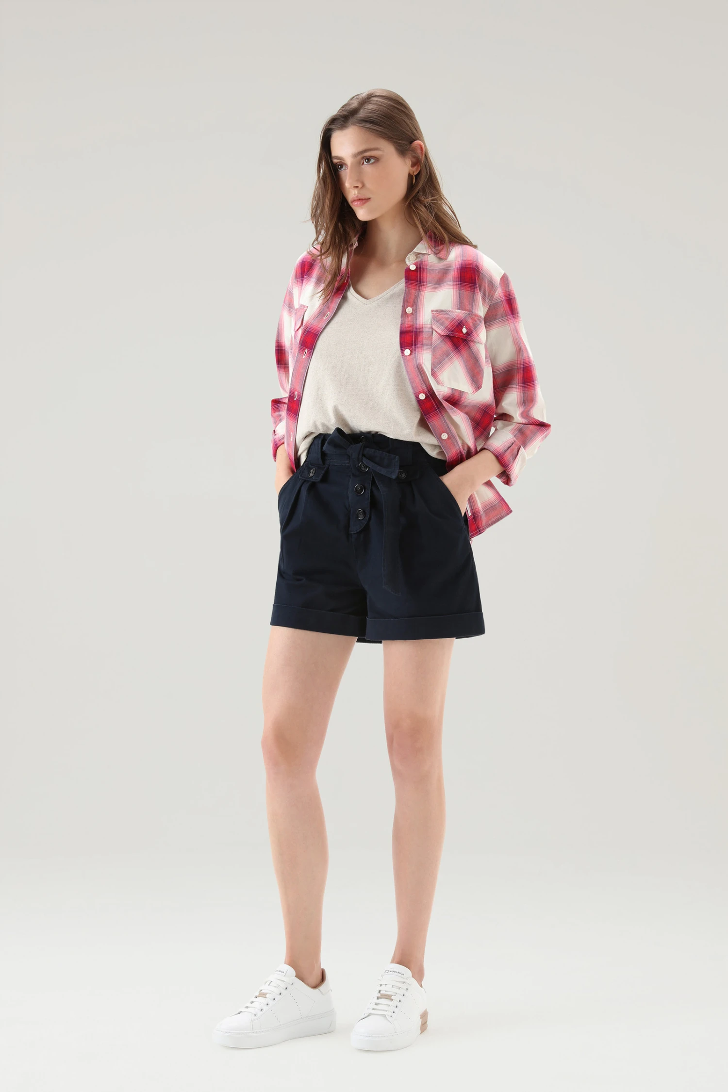 Woolrich Pantaloncini In Twill Di Cotone Elasticizzato Tinti In Capo - Donna - Blu 4 Woolrich Pantaloncini In Twill Di Cotone Elasticizzato Tinti In Capo - Donna - Blu - immagine 2