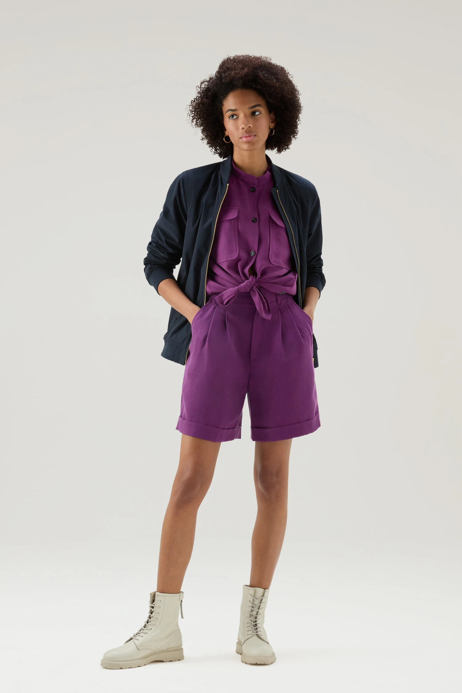 Woolrich Pantaloncini In Misto Lino Con Tasche - Donna - Lilla 4 Woolrich Pantaloncini In Misto Lino Con Tasche - Donna - Lilla - immagine 2