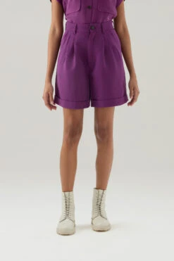 Woolrich Pantaloncini In Misto Lino Con Tasche - Donna - Lilla