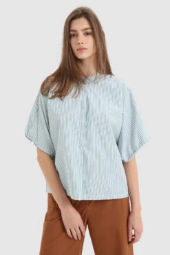 Woolrich Blusa In Popeline Di Cotone Con Maniche Regolabili - Donna - Blu