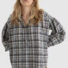 Woolrich Blusa In Misto Lino Con Stampa A Quadri - Donna - Blu -Offerta Economica Vestiario CFWWSI0131FRUT2909 30109