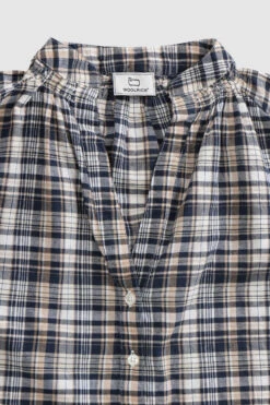 Woolrich Blusa In Misto Lino Con Stampa A Quadri - Donna - Blu -Offerta Economica Vestiario CFWWSI0131FRUT2909 30109 4