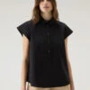 Woolrich Blusa A Maniche Corte In Popeline Di Puro Cotone - Donna - Nero -Offerta Economica Vestiario CFWWSI0154FRUT3027 100