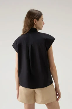 Woolrich Blusa A Maniche Corte In Popeline Di Puro Cotone - Donna - Nero -Offerta Economica Vestiario CFWWSI0154FRUT3027 100 2
