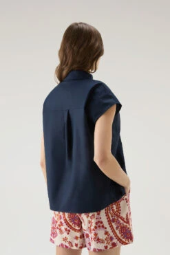 Woolrich Blusa A Maniche Corte In Popeline Di Puro Cotone - Donna - Blu -Offerta Economica Vestiario CFWWSI0154FRUT3027 3989 2