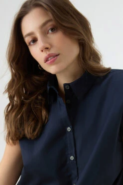 Woolrich Blusa A Maniche Corte In Popeline Di Puro Cotone - Donna - Blu -Offerta Economica Vestiario CFWWSI0154FRUT3027 3989 3