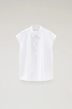 Woolrich Blusa A Maniche Corte In Popeline Di Puro Cotone - Donna - Bianco -Offerta Economica Vestiario CFWWSI0154FRUT3027 8041 4