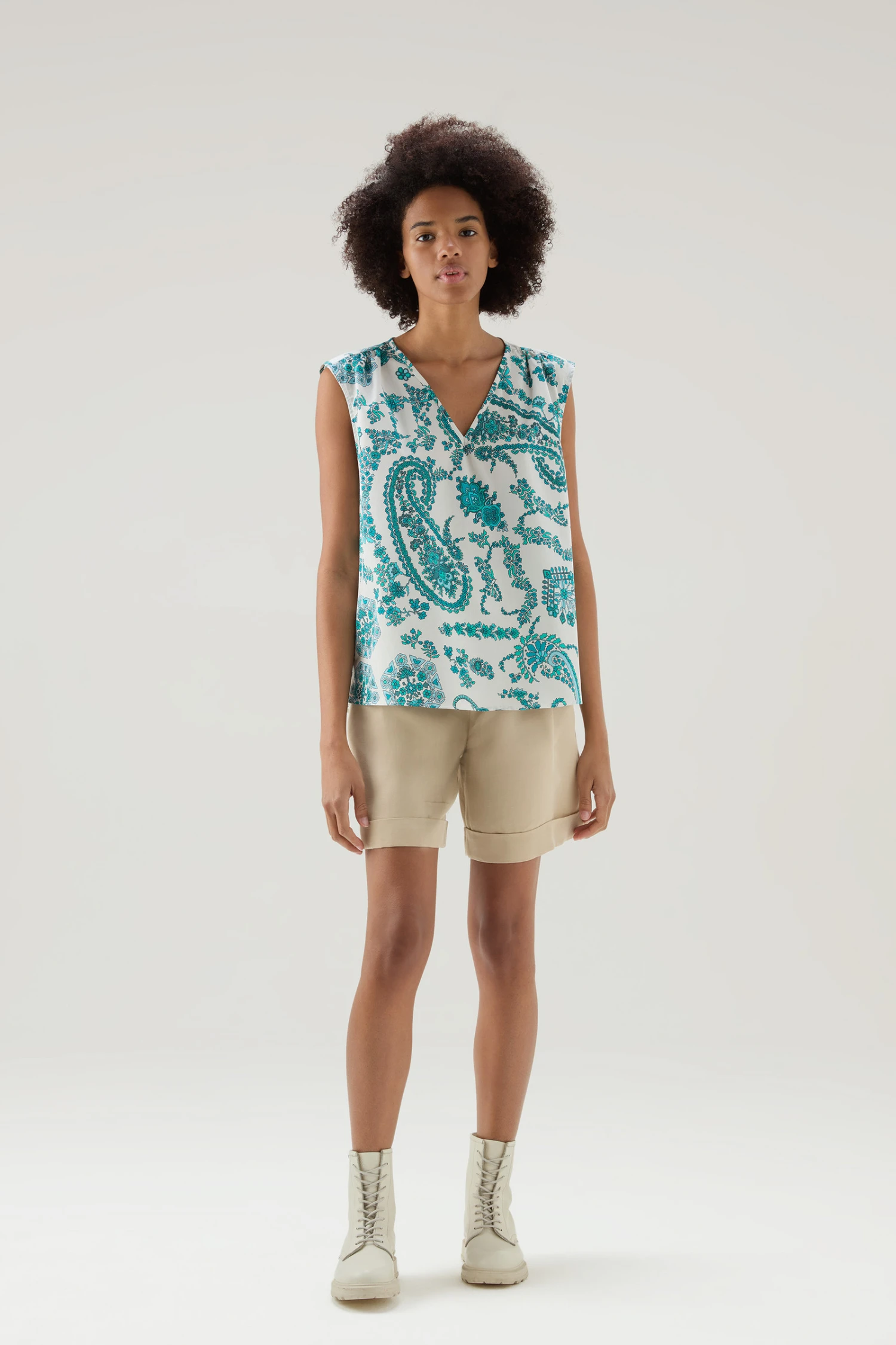 Woolrich Blusa Smanicata In Popeline Di Puro Cotone - Donna - Blu 4 Woolrich Blusa Smanicata In Popeline Di Puro Cotone - Donna - Blu - immagine 2