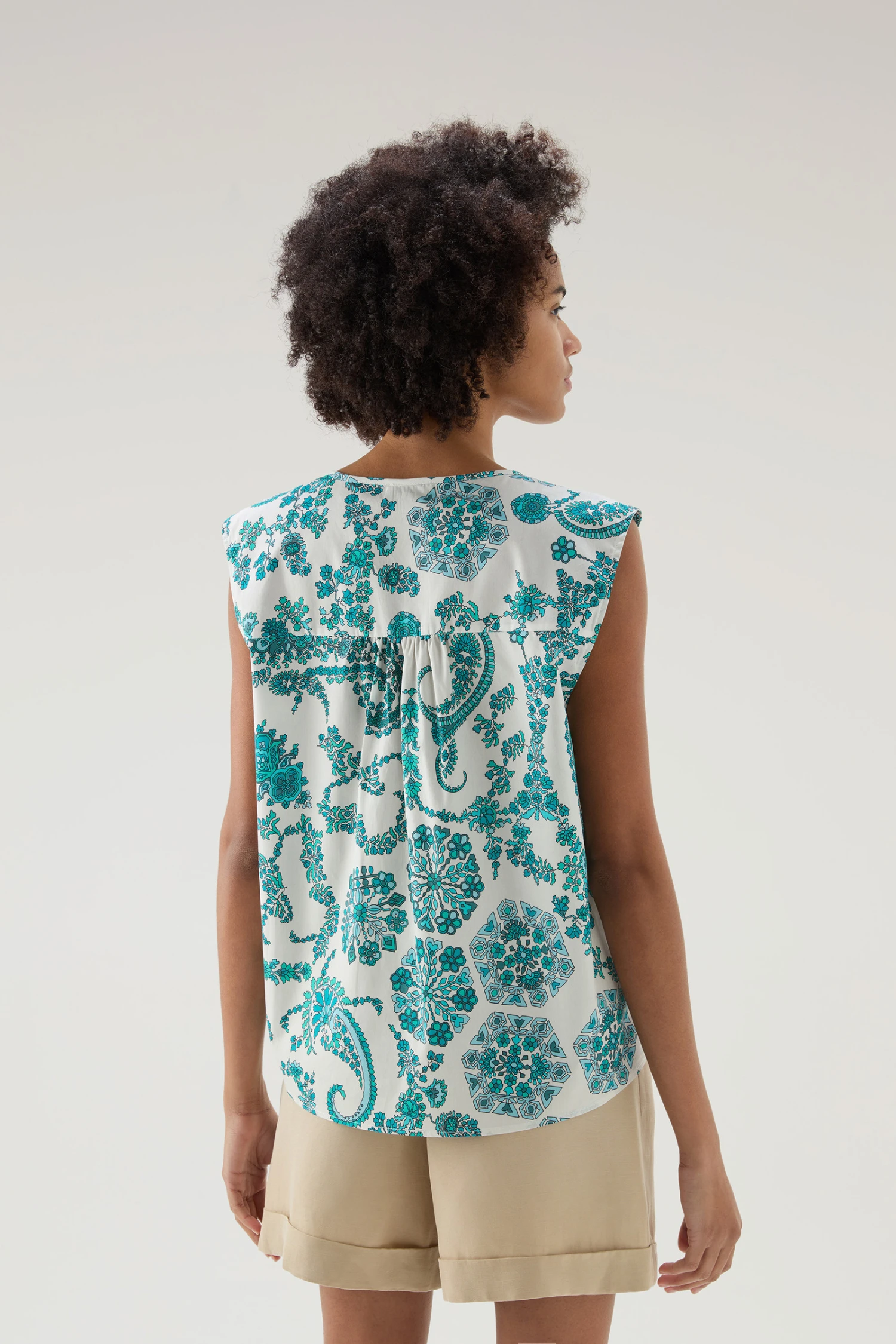 Woolrich Blusa Smanicata In Popeline Di Puro Cotone - Donna - Blu 5 Woolrich Blusa Smanicata In Popeline Di Puro Cotone - Donna - Blu - immagine 3