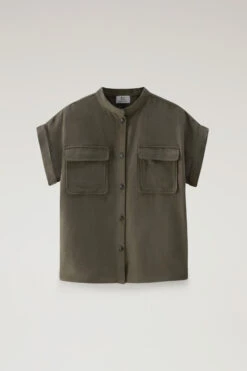 Woolrich Blusa A Maniche Corte In Misto Lino - Donna - Verde -Offerta Economica Vestiario CFWWSI0163FRUT3043 614 4