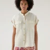 Woolrich Blusa A Maniche Corte In Misto Lino - Donna - Bianco -Offerta Economica Vestiario CFWWSI0163FRUT3043 8743