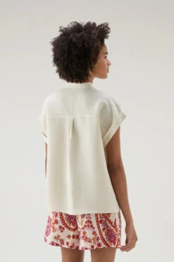 Woolrich Blusa A Maniche Corte In Misto Lino - Donna - Bianco -Offerta Economica Vestiario CFWWSI0163FRUT3043 8743 2