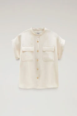 Woolrich Blusa A Maniche Corte In Misto Lino - Donna - Bianco -Offerta Economica Vestiario CFWWSI0163FRUT3043 8743 4