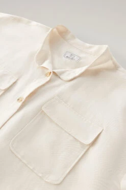 Woolrich Blusa A Maniche Corte In Misto Lino - Donna - Bianco -Offerta Economica Vestiario CFWWSI0163FRUT3043 8743 5