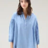 Woolrich Blusa In Chambray Di Puro Cotone - Donna - Blu
