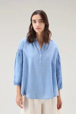 Woolrich Blusa In Chambray Di Puro Cotone - Donna - Blu