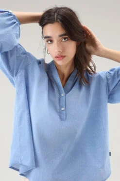 Woolrich Blusa In Chambray Di Puro Cotone - Donna - Blu -Offerta Economica Vestiario CFWWSI0165FRUT3357 30052 3