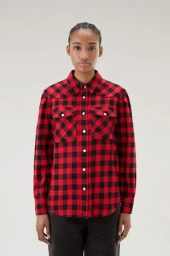 Woolrich Camicia A Quadri In Flanella Leggera - Donna - Rosso