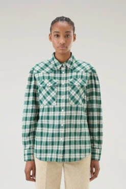 Woolrich Camicia A Quadri In Flanella Leggera - Donna - Verde